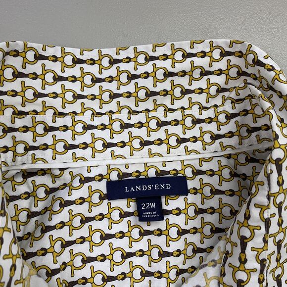 Lands End Top Womens 22W White Yellow Equestrian Horse Bit Career Button Up - Picture 12 of 13